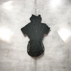 Black Hooded Dress with Gold Zipper Accents